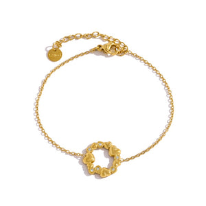 Tiny CZ Heart Circular Wreath Charm Bracelet