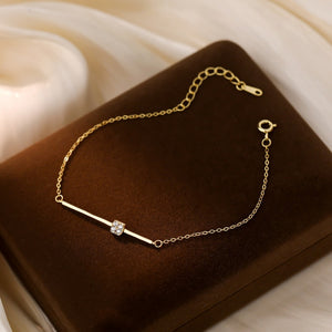 Cube CZ Horizontal Bar Charm Chain Bracelet