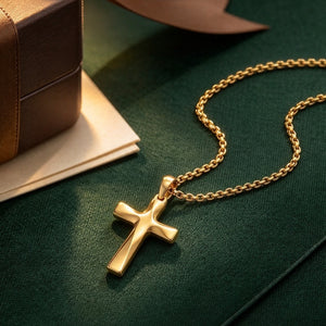 Vintage Brushed Twist Cross Charm Necklace