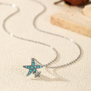 Ocean Starfish Turquoise CZ Charm Necklace