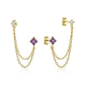 Tiny Clover Dual Piercing Chain Stud Earrings