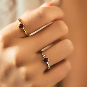 Dainty Ruby Red Oval CZ Stackable Band Ring