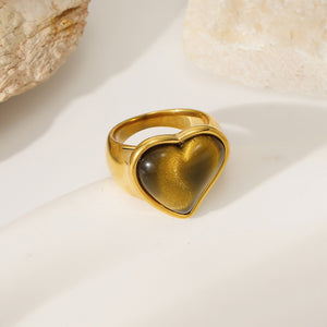 Chunky Gold Bezel Heart Gemstone Band Ring