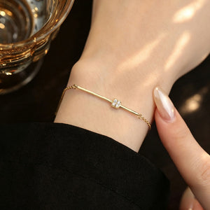 Cube CZ Horizontal Bar Charm Chain Bracelet