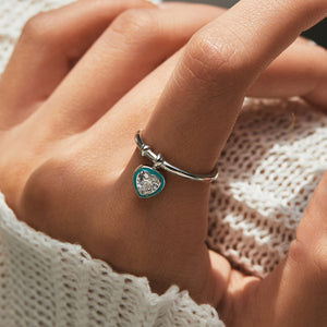 Mint Heart Dangle Charm Stacking Band Ring