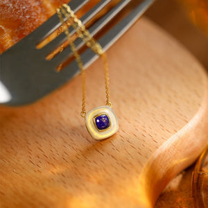 Square Mother of Pearl Lapis Lazuli Necklace