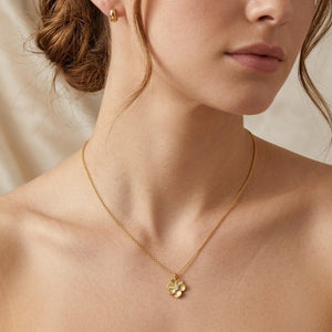 Sparkling CZ Textured Floral Charm Necklace