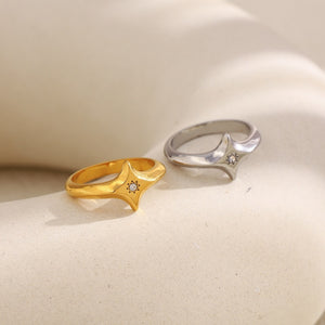 Dainty North Star Engraved Sun CZ Band Ring