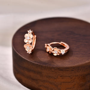 Dual Floral Blossom CZ Huggie Hoop Earrings