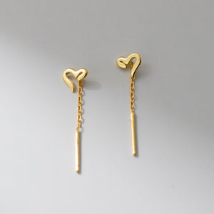 Openwork Heart Chain Drop Threader Earrings