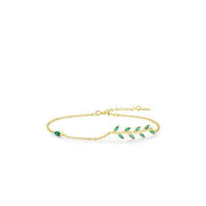 Green Marquise CZ Leaf Branch Chain Bracelet