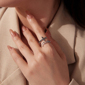 Vintage Black Stone Faith Cross Open Ring