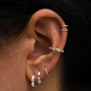Dual Opal Baguette CZ Huggie Hoop Earrings