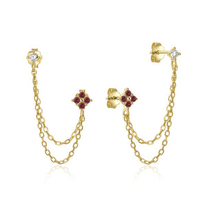 Tiny Clover Dual Piercing Chain Stud Earrings
