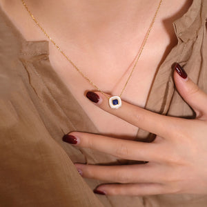 Square Mother of Pearl Lapis Lazuli Necklace