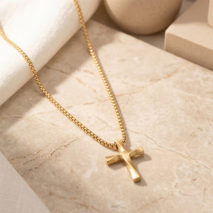 Vintage Brushed Twist Cross Charm Necklace