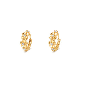 Dual Floral Blossom CZ Huggie Hoop Earrings