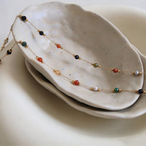 Colorful Crystal Bead Station Chain Necklace