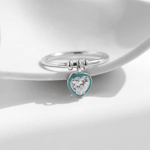 Mint Heart Dangle Charm Stacking Band Ring