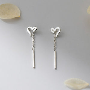 Openwork Heart Chain Drop Threader Earrings