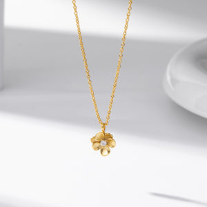 Sparkling CZ Textured Floral Charm Necklace