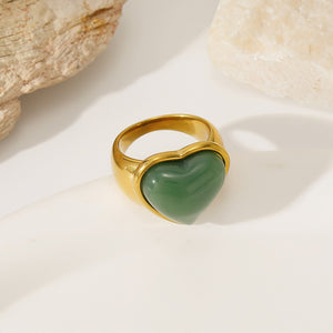 Chunky Gold Bezel Heart Gemstone Band Ring