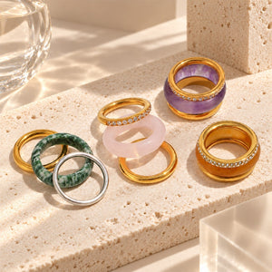 Dainty Colorful Resin Pave Stacking Band Ring