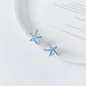 Minimalist Starfish Blue CZ Pave Stud Earrings