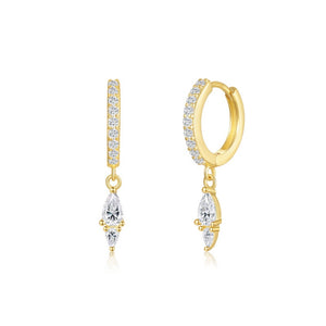 Dainty Dual Pear CZ Pave Drop Hoop Earrings