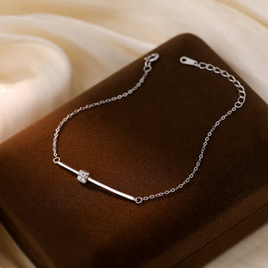 Cube CZ Horizontal Bar Charm Chain Bracelet