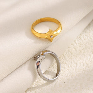 Dainty North Star Engraved Sun CZ Band Ring