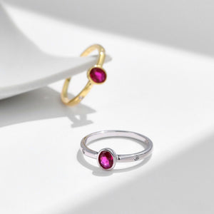 Dainty Ruby Red Oval CZ Stackable Band Ring