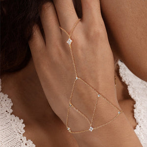 Four Leaf Clover CZ Hand Chain Ring Bracelet