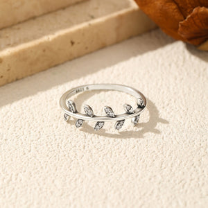 Dainty Pave Crystal Olive Leaf Vine Band Ring