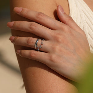 Dangle Chain Fringe Smooth Band Stack Ring