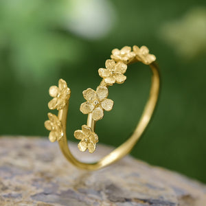 Textured Floral Blossom Adjustable Open Ring