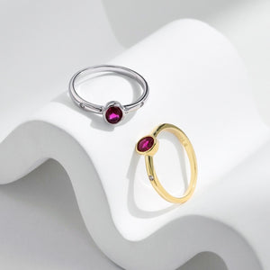 Dainty Ruby Red Oval CZ Stackable Band Ring