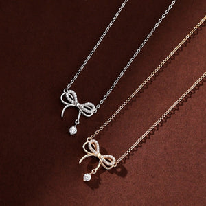 Dainty Pave Bowknot Ribbon Charm Necklace