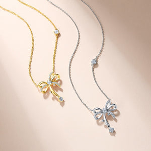 Moissanite Bowknot Ribbon Pendant Necklace