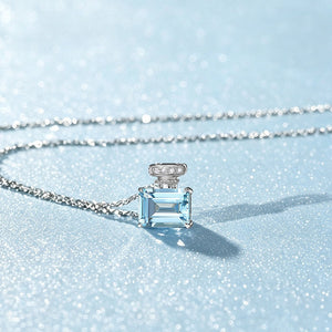 Aquamarine Perfume Bottle Pendant Necklace