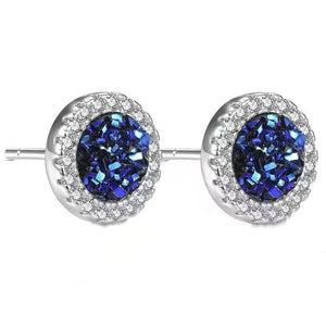 Round Pave Crushed CZ Halo Stud Earrings