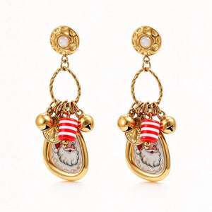 Dainty Enamel Santa Claus Drop Stud Earrings