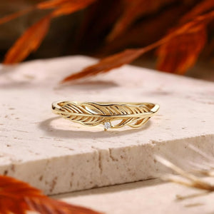 Tiny Sparkling CZ Textured Feather Band Ring