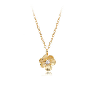 Sparkling CZ Textured Floral Charm Necklace