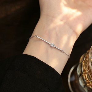 Cube CZ Horizontal Bar Charm Chain Bracelet