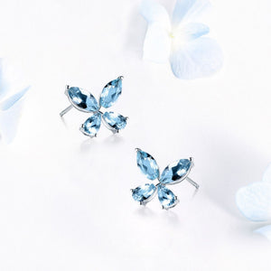 Whimsical Butterfly Aquamarine Stud Earrings