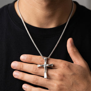 Vintage Brushed Twist Cross Charm Necklace