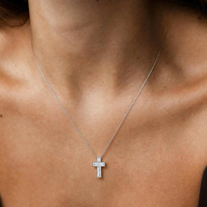 Baguette Moissanite Cross Pendant Necklace