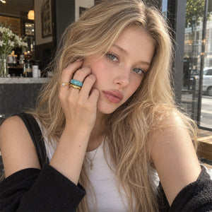 Dainty Colorful Resin Pave Stacking Band Ring
