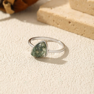 Irregular Triangle Green Moss Agate Band Ring